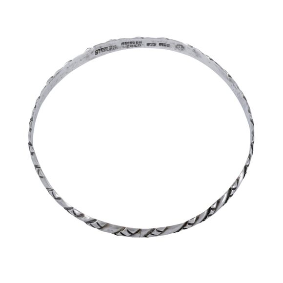 Vintage Mexico Sterling Silver 925 Textured Bangle Bracelet 8" - Picture 3 of 8